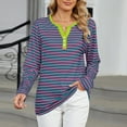 thumbnail image 1 of Blmnix Womens Tunic Tops V-Neck Striped Army Green Work Out Shirts Women Tunic Long Sleeve Tops, 1 of 7