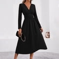 thumbnail image 1 of Blmnix Work Dress Women Dress A Line Dresses Elegant Fit & Flare Petticoat Black V-Neck Long Sleeve Cocktail-Length Sundresses for Women S, 1 of 8