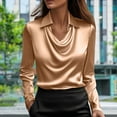thumbnail image 1 of Blmnix Work Fancy Tops for Women Satin Clothes Gold Long Sleeve Plus Size Fall Tops Cowl Neck Blouse, 1 of 6