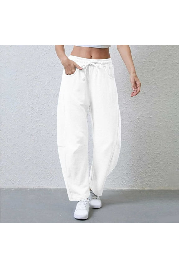 Work Office Plus Size Work Pants Loose Palazzo Barrel White Business Casual Pants for Women High Waist Wide-Leg Long Pants