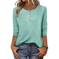 thumbnail image 1 of Blmnix Work Out Tops Gym for Women Plain Mint Green Fall 3/4 Sleeve Business Casual Tops for Women Crew Neck Tops, 1 of 7
