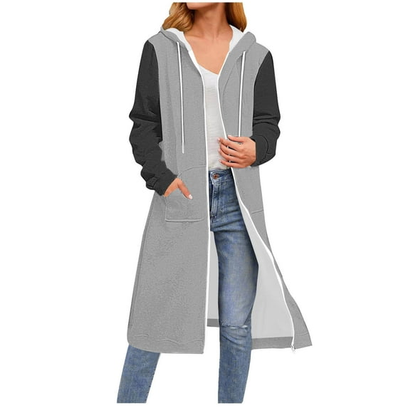 Blmnix Work Shirts for Women Zip-Up Duster Athletic T Shirt Long Sleeve Gray Hooded Blouse Tops for Women,S