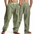 thumbnail image 1 of Blmnix Workout Pants Trousers for Men Baggy Linen Pants Low Rise Palazzo Jean Green Long Straight-Leg Summer Pants for Men,S, 1 of 9