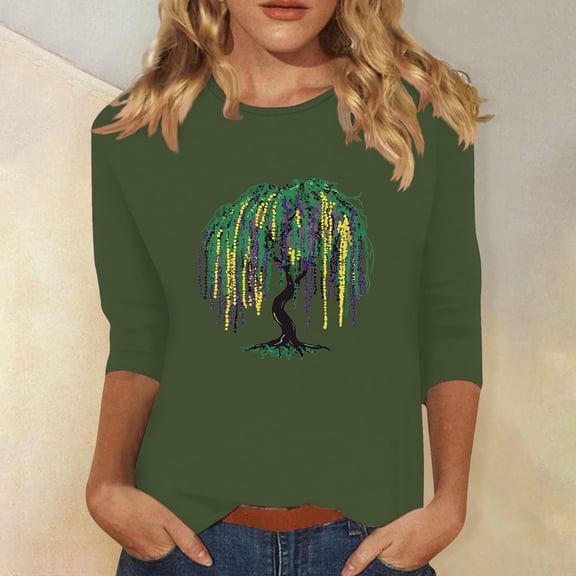 Blmnix Workout Shirts Pullover Carnival Club Blouse Green 3/4 Sleeve Crew Neck Country Tops for Women