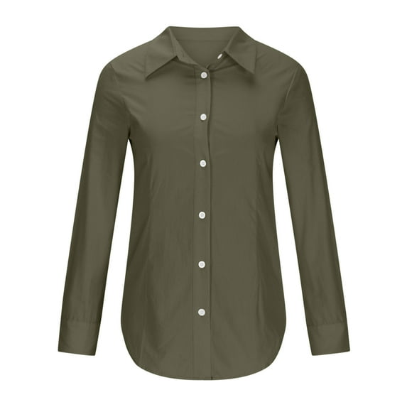 Blmnix Office Button Down Shirts for Women Collared Business Casual Cotton Linen Green Tops Long Sleeve Office Women's Clothing
