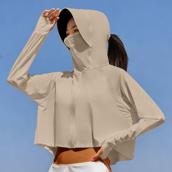Blmnix Workout Womens Jackets Womens Lightweight Jackets Zip Up Sport UV Protection Rain Jackets Brown Long Sleeve Cropped with Hood Winter Jacket