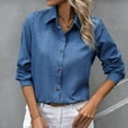 thumbnail image 1 of Blmnix Wrinkle Free Womens Button Up Shirts Solid Color Blue Ladies Tops and Blouses Long Sleeve V-Neck Tees, 1 of 5