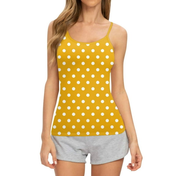Blmnix Yellow Athletic Tops Polka Dot Crew Neck Camisole Dressy Womens Fall Outfits Sleeveless Tops