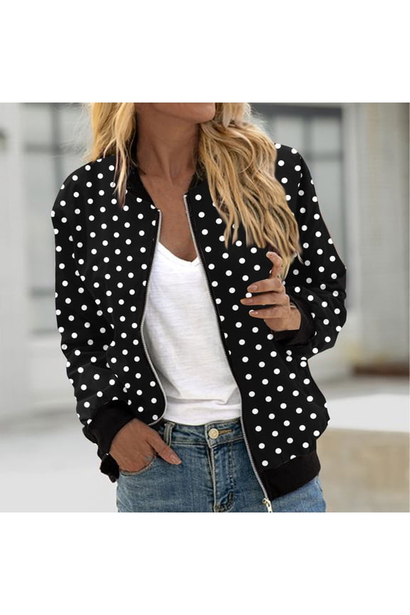 Zip Up Coats for Women Sport Adaptable Spring Jackets Polka Dot Jacket Raincoat Black Cocoon Long Sleeve Winter Coats for Women