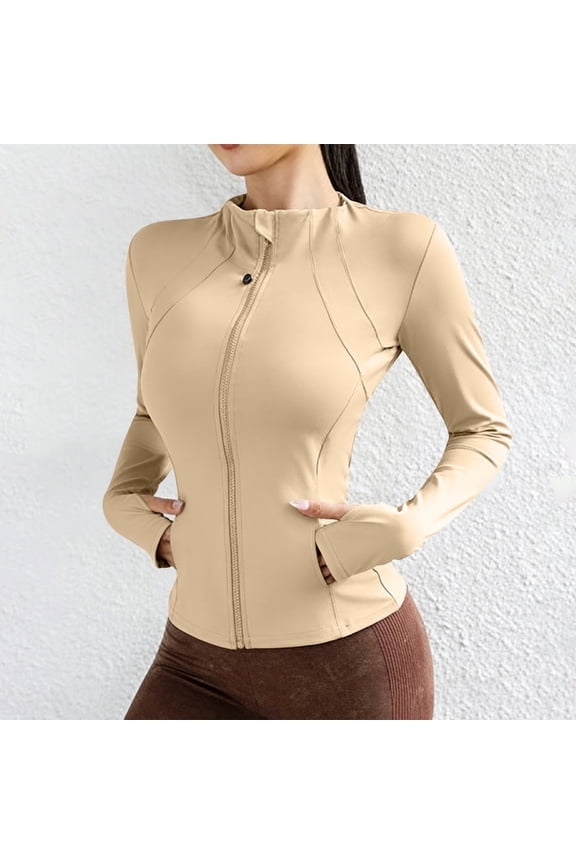 Zip Up Women's Coats Running Jackets for Women UV Protection Yoga Jacket Sport Jacket Cocoon Long Sleeve Yellow Womens Jackets Casual