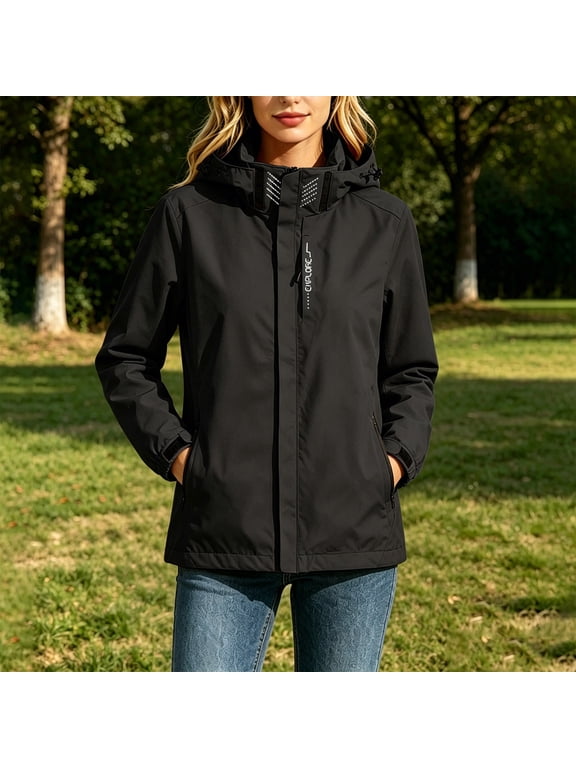 Zip Up Womens Jacket Workout Windbreaker Waterproof Jackets Raincoats Black Long Sleeve with Hood Winter Coats for Women