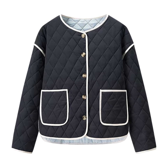 Blmnix with Pockets Coats for Women Button Windbreaker Quilted Packable Puffer Jacket Women Jacket Long Sleeve Black Cocoon Winter Coats for Women