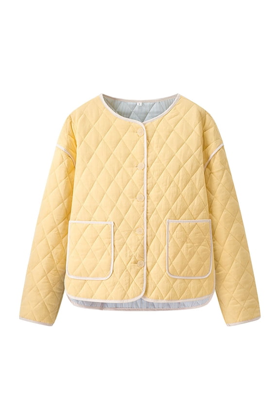 with Pockets Coats for Women Quilted Windbreaker Packable Puffer Jacket Women Button Jacket Long Sleeve Yellow Cocoon Winter Jackets for Women