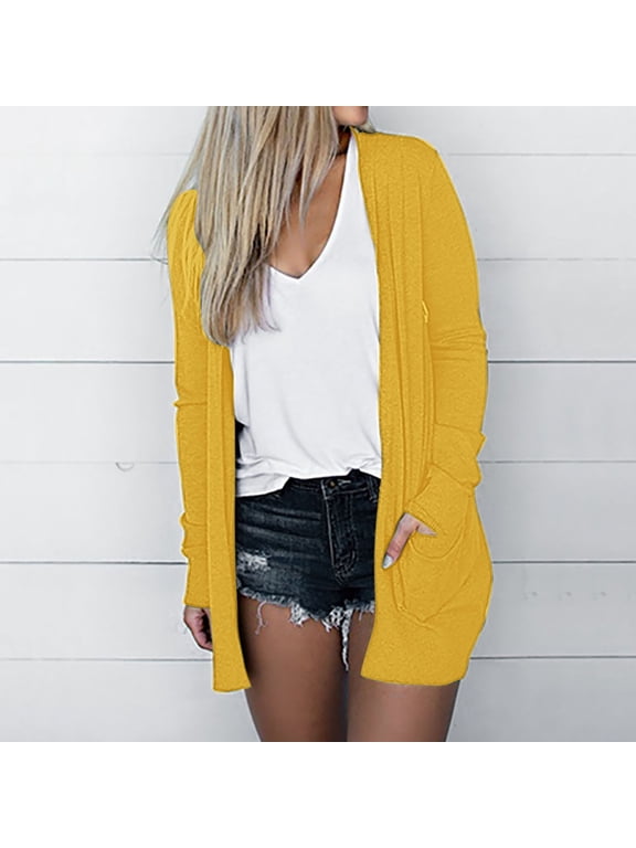 with Pockets Women's Coats Convertible Pull-On Spring Jackets Womens Summer Jacket Coats Yellow Cocoon Long Sleeve Jackets for Women Casual