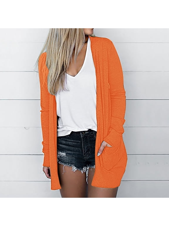 with Pockets Women's Coats Womens Summer Jacket Convertible Spring Jackets Pull-On Coat Orange Cocoon Long Sleeve Winter Jacket