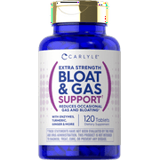 Bloat & Gas Support for Men & Women | 120 Tablets | Extra Strength Supplement with Enzymes, Turmeric, Ginger & More | Vegetarian & Non-GMO | by Carlyle