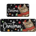 thumbnail image 1 of Blob Bigomi Cat Merry Christmas Kitchen Rugs Set of 2, Christmas Decorations for Home, Merry Xmas Rug Winter Mat Xmas Decor, Non-Slip Backing Low-Profile Kitchen Floor Mats (Black, 17"x47"+17"x30"), 1 of 6