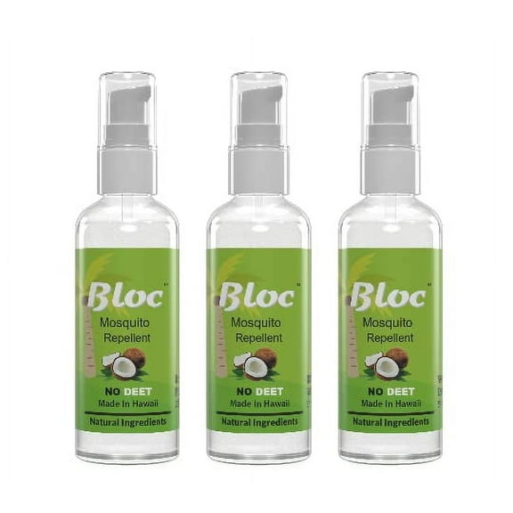 Bloc Mosquito Repellent 3 Pack travel size-Natural Ingredients- help keep insects off you. Safe for kids & Adults. Tested in the Jungles of Hawaii