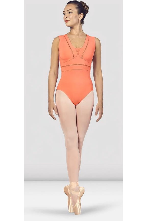 Ladies Zahra V Neckline Mesh Back Tank Leotard, Cantaloupe, P