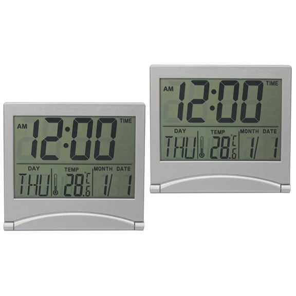 Block 2 Liquid Crystal Desktop Alarm Clock with Temperature Display and Mirror Wall Clock Features for Home and Office
