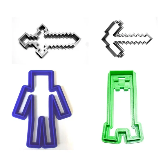 Block Adventure Video Game Set Of 4 Pickaxe Man Cookie Cutters 3D Printed Pr1025