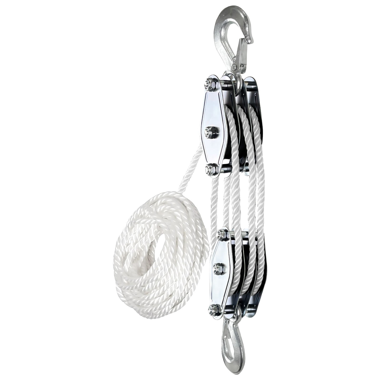 box and tackle pulley YATOINTO Upgraded Rope Hoist System, 4400LBS Block with 304 Stainless Steel Shackle 2PCS Lift Sling, 8:1 Power 65ft Heavy Duty Pulley Block for Lifting Garage Warehouses Building The breaking length of 12 mm rope is up to 35 kn/7700 lbs which can meet your different needs to a large extent SKYSHALO Twin Sheave Block and