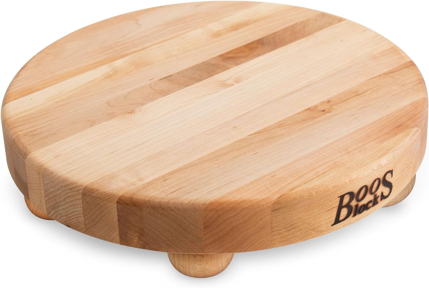 Maple Wood Round Cutting Board with Bun Feet, 12-Inch Diameter