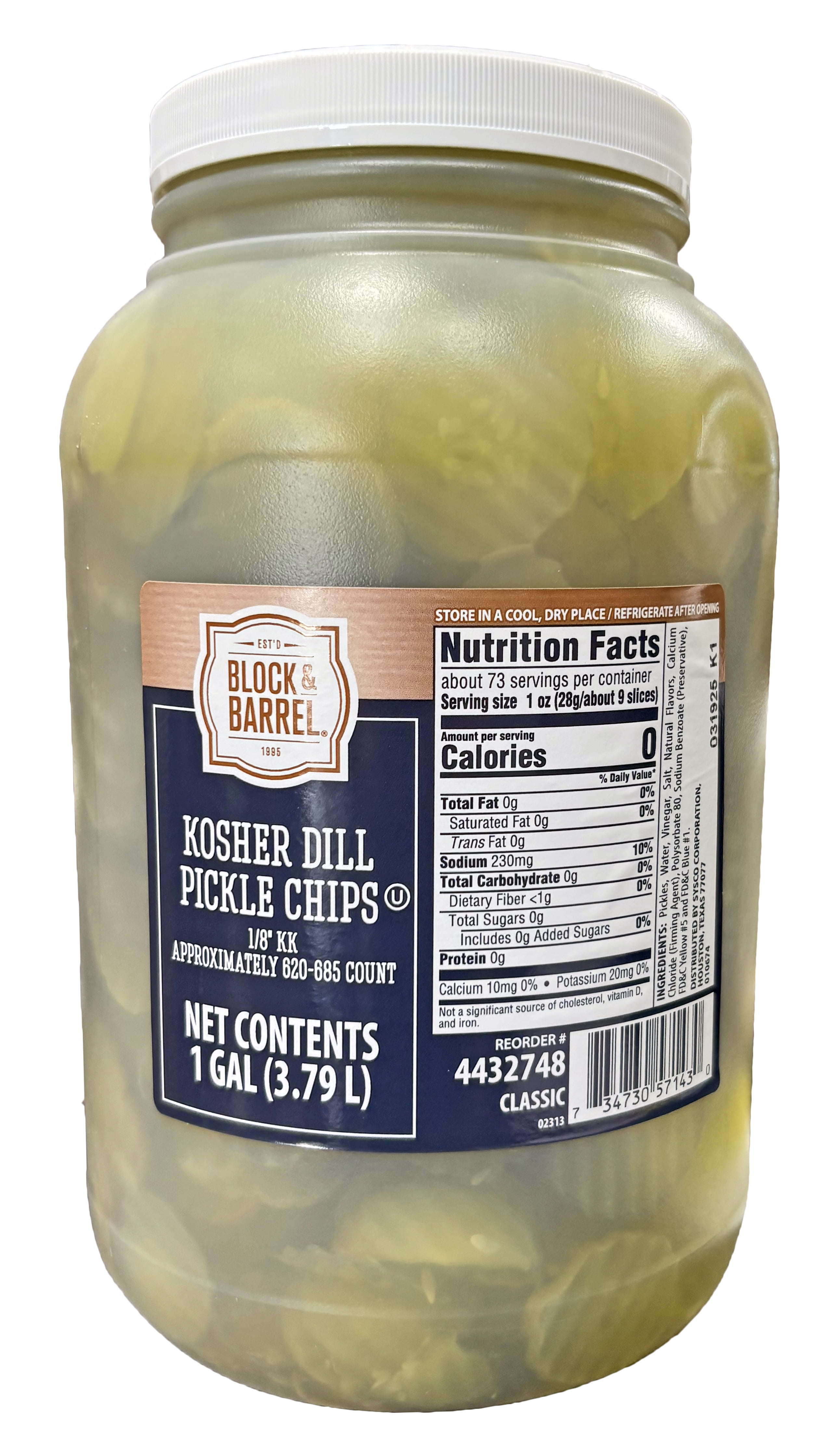 Block & Barrel Dill Pickle Chips | 1/8 Inch Thick Crinkle Cut | Kosher | 620 - 685 Pieces | 1 Gallon