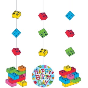 Block Bash Happy Birthday Hanging Cutout Decorations 3 Per Pack