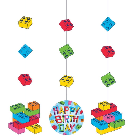 Block Bash Happy Birthday Hanging Cutout Decorations 3 Per Pack