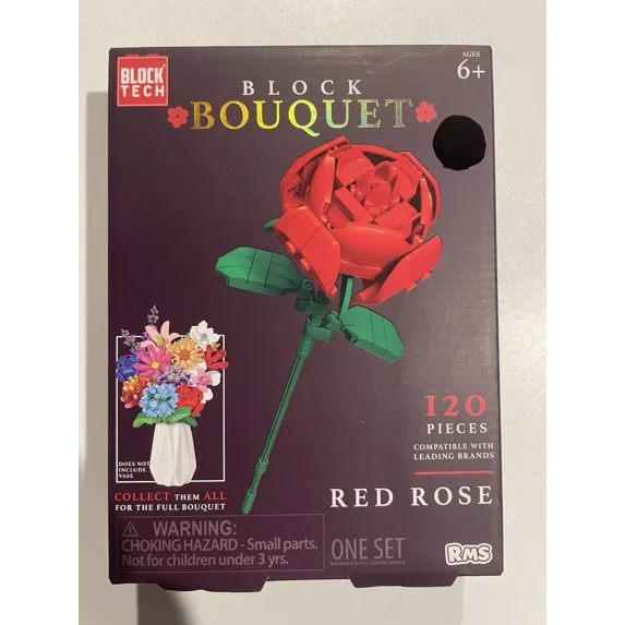 Block Bouquet Red Rose Build Set 120 Pieces