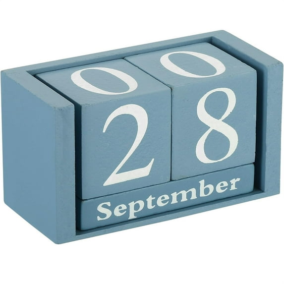Block Calendar for Desk, Duslogis Desk Calendar Blocks, Perpetual Desk Calendar, Wooden Perpetual Block Calendar Vintage Wooden Calendar Desktop Wood Block Home Office Decoration, Blue