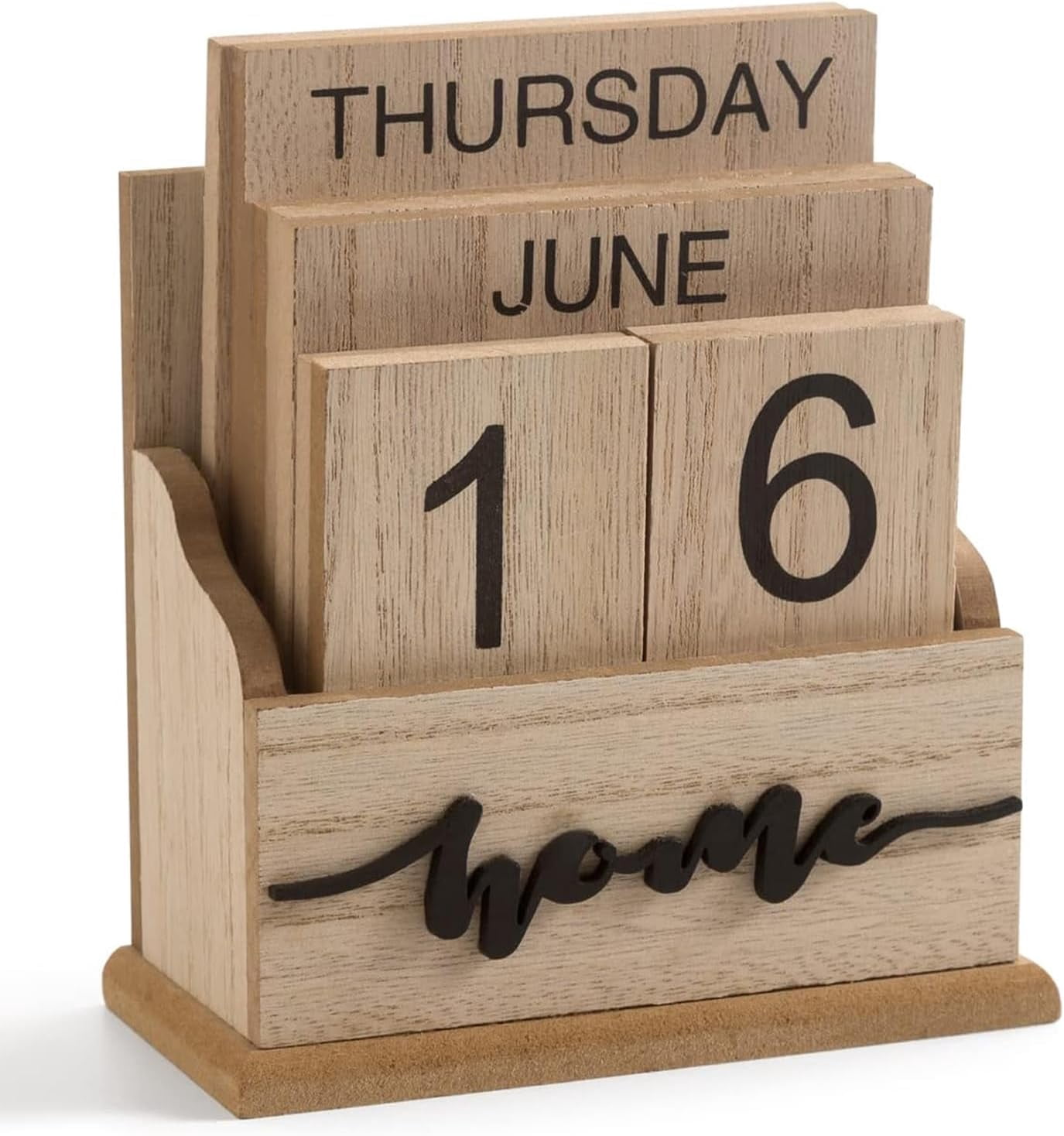 SEWACC Wood Perpetual Calendar Vintage Blocks Desktop Calendar Rustic Wooden Cubes