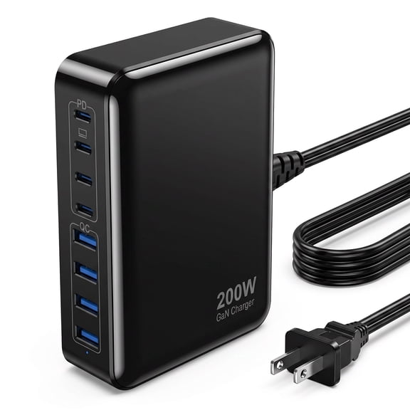 Kepeak 200W 8-Port USB C Charger Block, GaN Desktop Charging Station with 65W PD Fast Charging for Laptops, Phones, Tablets and Multiple Devices