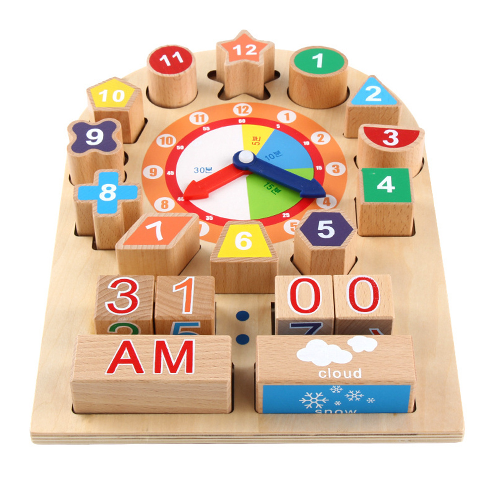 Block Clock Allinone Toy Kids Educational Plaything Clocks Building