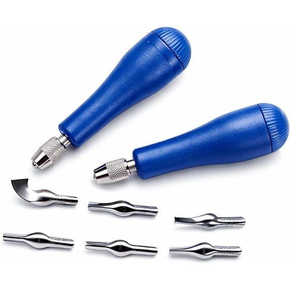 Block Cutters- Craft Linoleum Carving Tools with 6 Type Blades and 2 Plastic Storage Handles