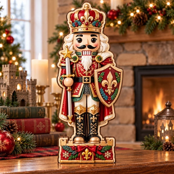 Block Decor, Royal Knight Christmas Nutcracker, 3-Layer Wood Shelf Sitter for Collectors
