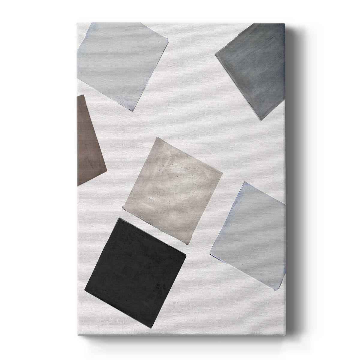 Neutral Geometric Squares Canvas Art in Black, Gray, and Beige