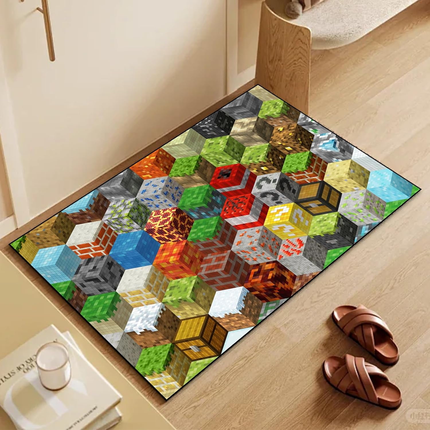 Block Game Rug Teen Boys Carpet with Pixel Game Element Decoration Mat ...