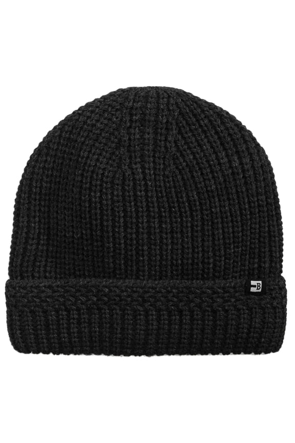 Hats Men's Ribbed-Cuff Sherpa Lined Beanie Black Size Regular