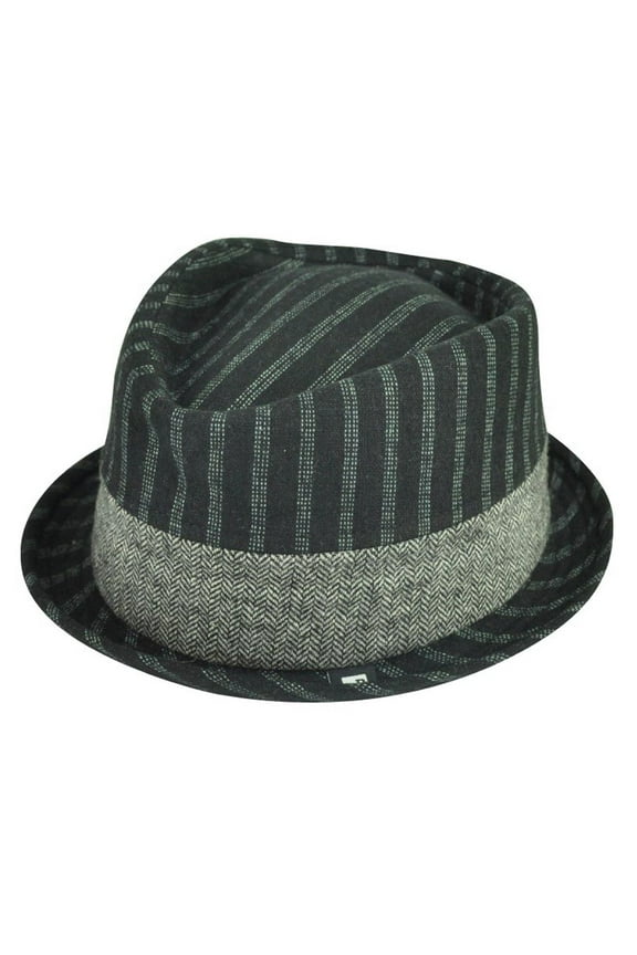 Brand Pinstripe Herringbone Blk Fedora Stetson Trilby Hat Large