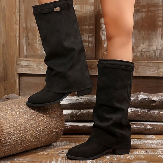 Block Heel Boots,Knee High Boots for Women - Versatile Tall Dress Boots with Metal Buckle, Pointed Toe Knee Boots, Chunky Block Heel and Wide Straight Shaft Fashion Boots, Casual Footwear for Winter
