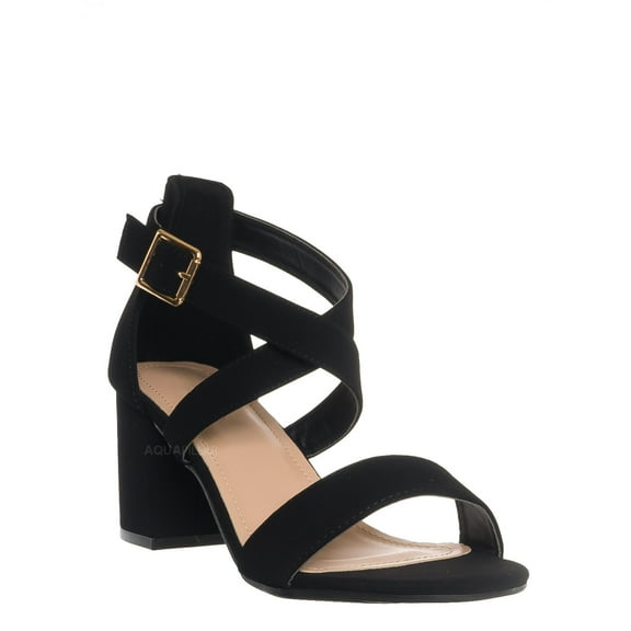 Block Heel Cross Strap Sandal, Women Strappy Dress Shoes