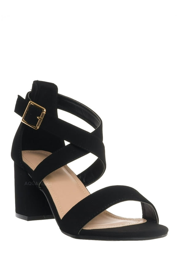 Block Heel Cross Strap Sandal, Women Strappy Dress Shoes