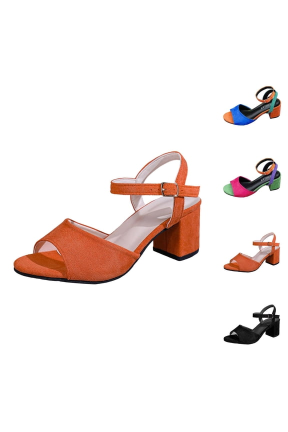 Block Heel Sandals for Women 2026 Summer Trendy Color Block Open Toe Mid Heel Ankle Strap Heeled Sandals