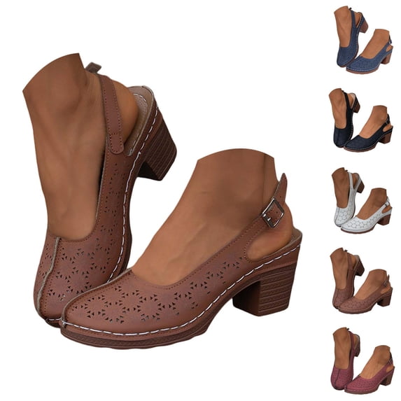 Block Heel Sandals for Women 2026 Summer Trendy Pu Leather Closed Toe Slingback Heeled Dressy Sandals
