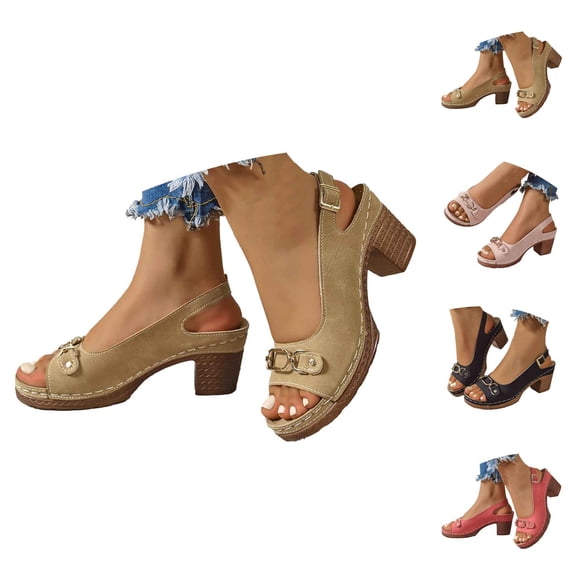 Block Heel Sandals for Women 2026 Summer Trendy Pu Leather Open Toe Slingback Heeled Dressy Sandals