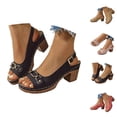 thumbnail image 1 of Block Heel Sandals for Women 2026 Summer Trendy Pu Leather Open Toe Slingback Heeled Dressy Sandals, 1 of 8