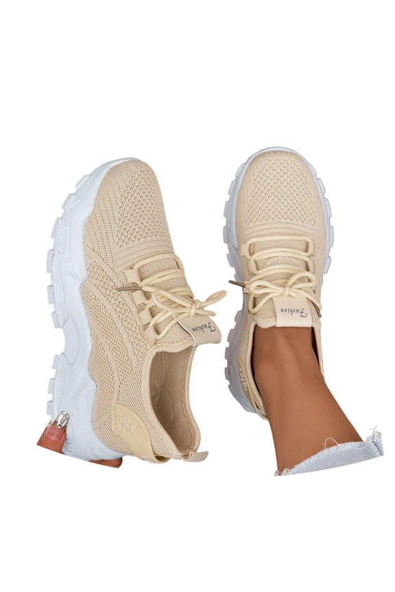 Block Heel Thick Sole Breathable Sequined Round Toe Lace Up Women's Sneakers Black 38