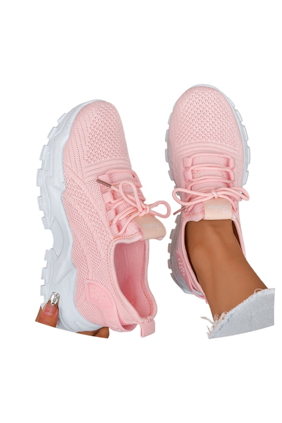 Block Heel Thick Sole Breathable Sequined Round Toe Lace Up Women's Sneakers Gold 43